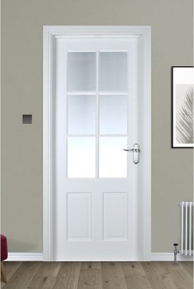 Cambridge 6 Lite (40mm) White Primed Pre-glazed Door