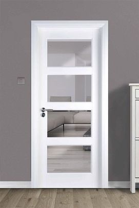 Contemporary 4 Lite White Primed 'Clear Glass' Pre-Glazed (40mm)
